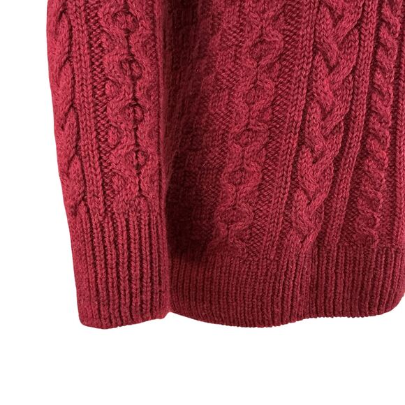 LL Bean Irish Wool Cable Knit Sweater Women's L Red Aran Fisherman Crew Ireland - Picture 8 of 11